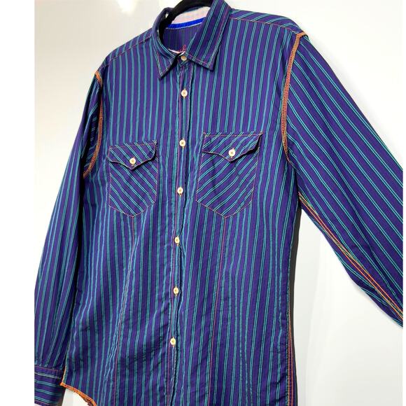 Express Button Up Collared Long Sleeve Striped Retro Casual Preppy Y2K Mens Med - Picture 1 of 11